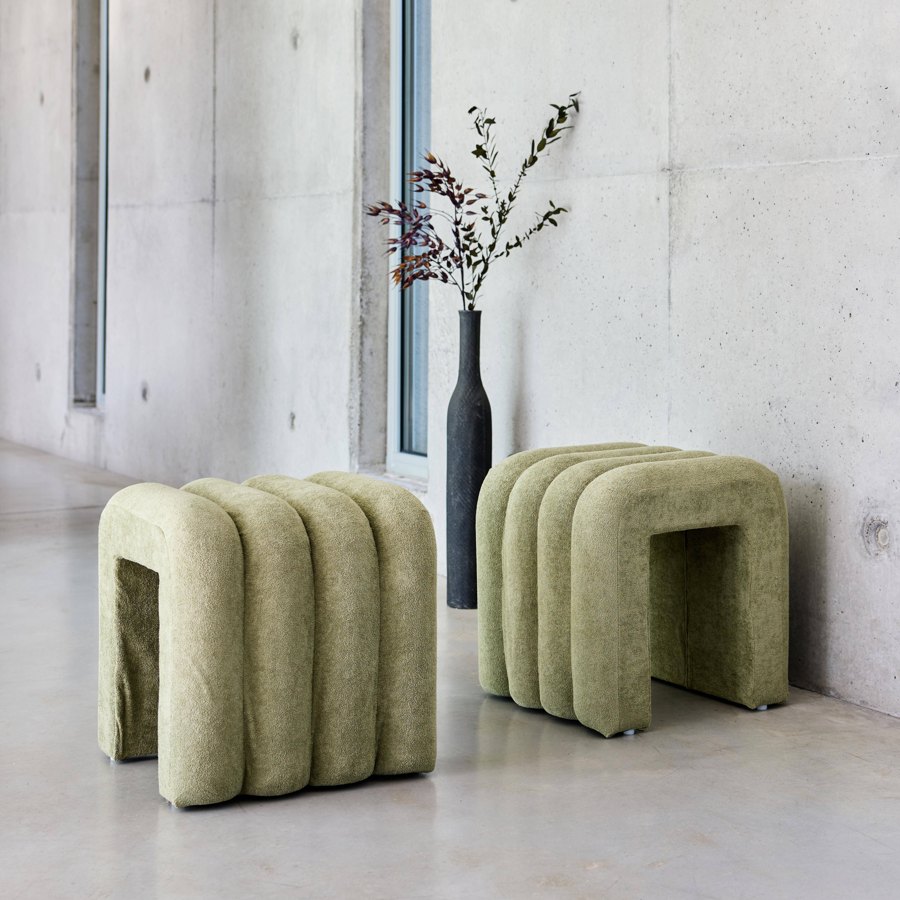 2er-Set Hocker ITO mit grünem Stoffbezug